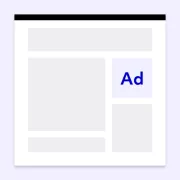 A minimalistic sketch of a website layout with one small ad placement outlined in blue thanks to the use of ad filtering solutions